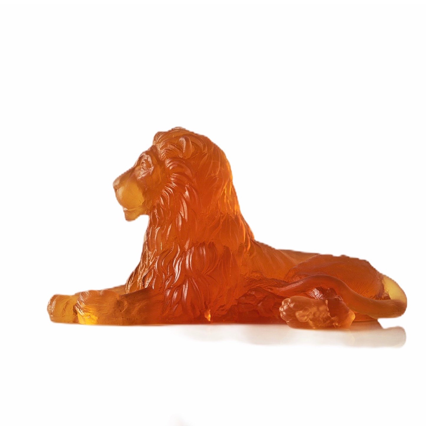 Lion Premium Glass Sculpture Amber on white background