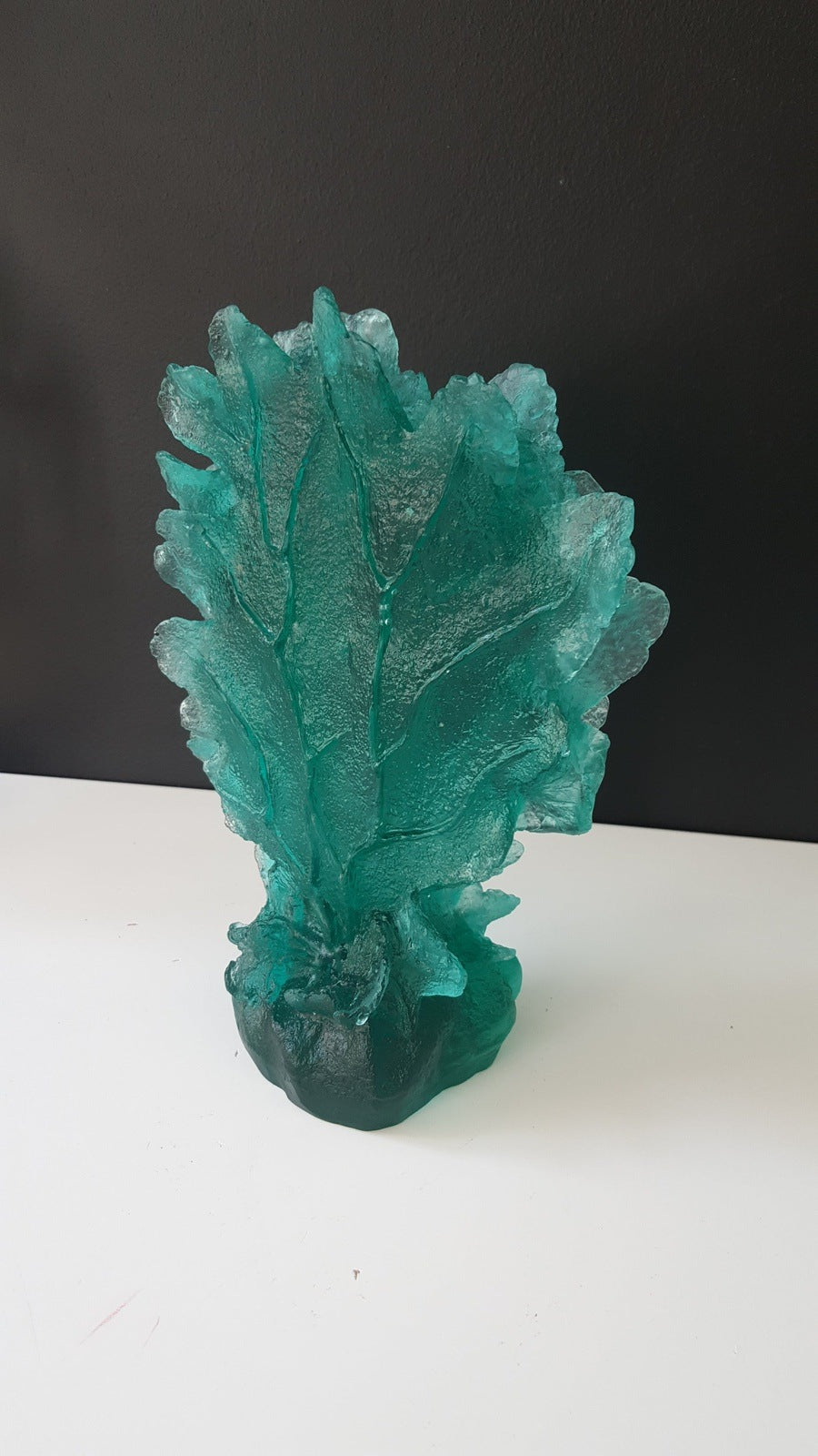 Coral Premium Glass Sculpture Emerald on b/w background