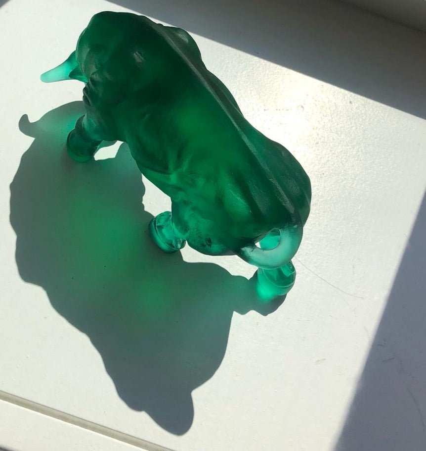 Bull Cast Glass Sculpture Green top view
