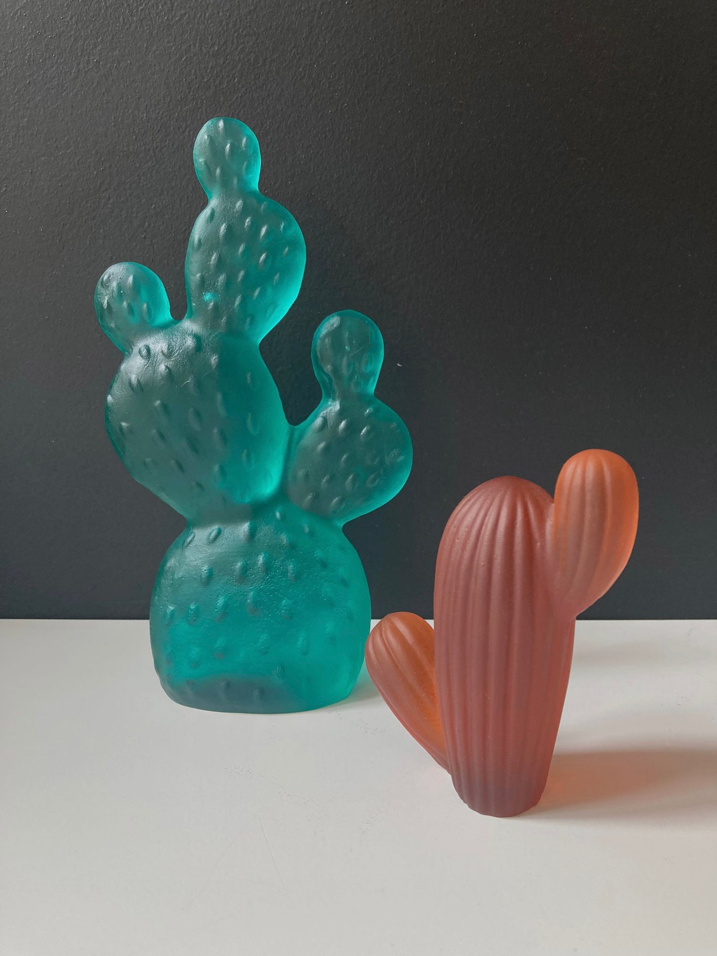 Opuntia Cactus Luxury Glass Sculpture Turquoise and Dark amber mini