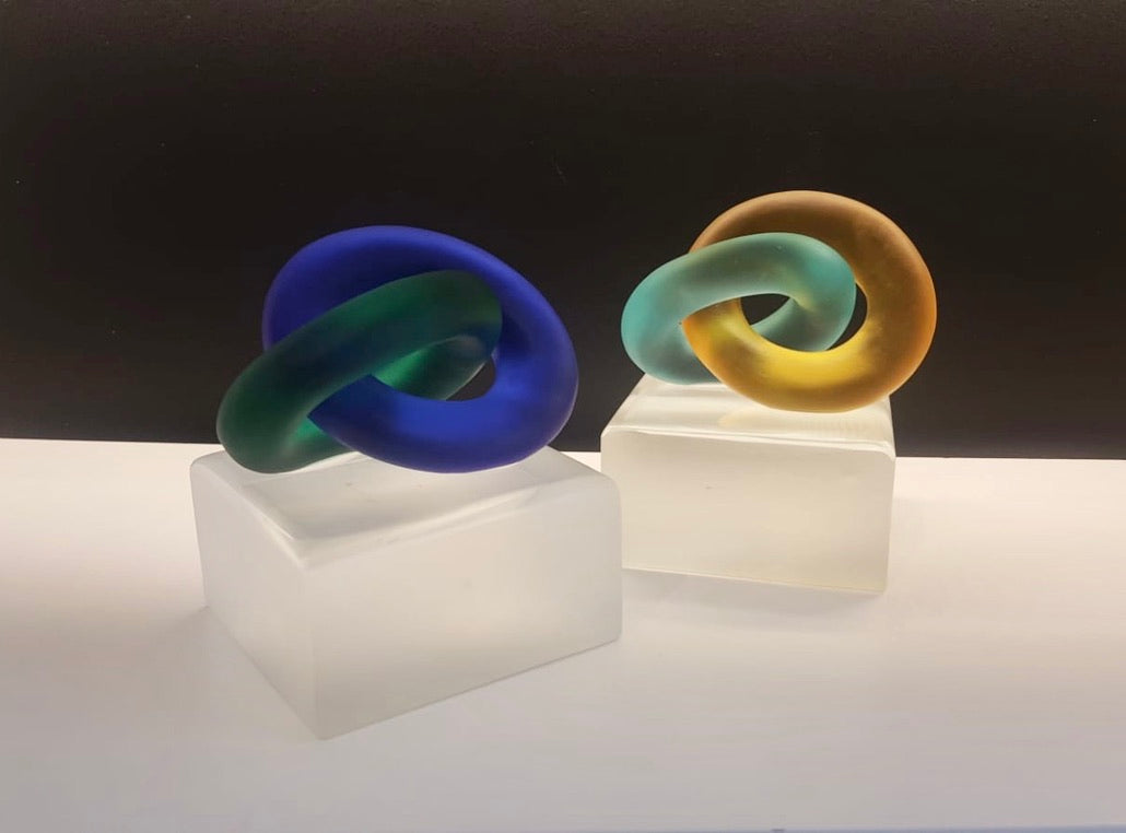  Eternal Bond Kiln Cast Glass Sculpture two different color sets
