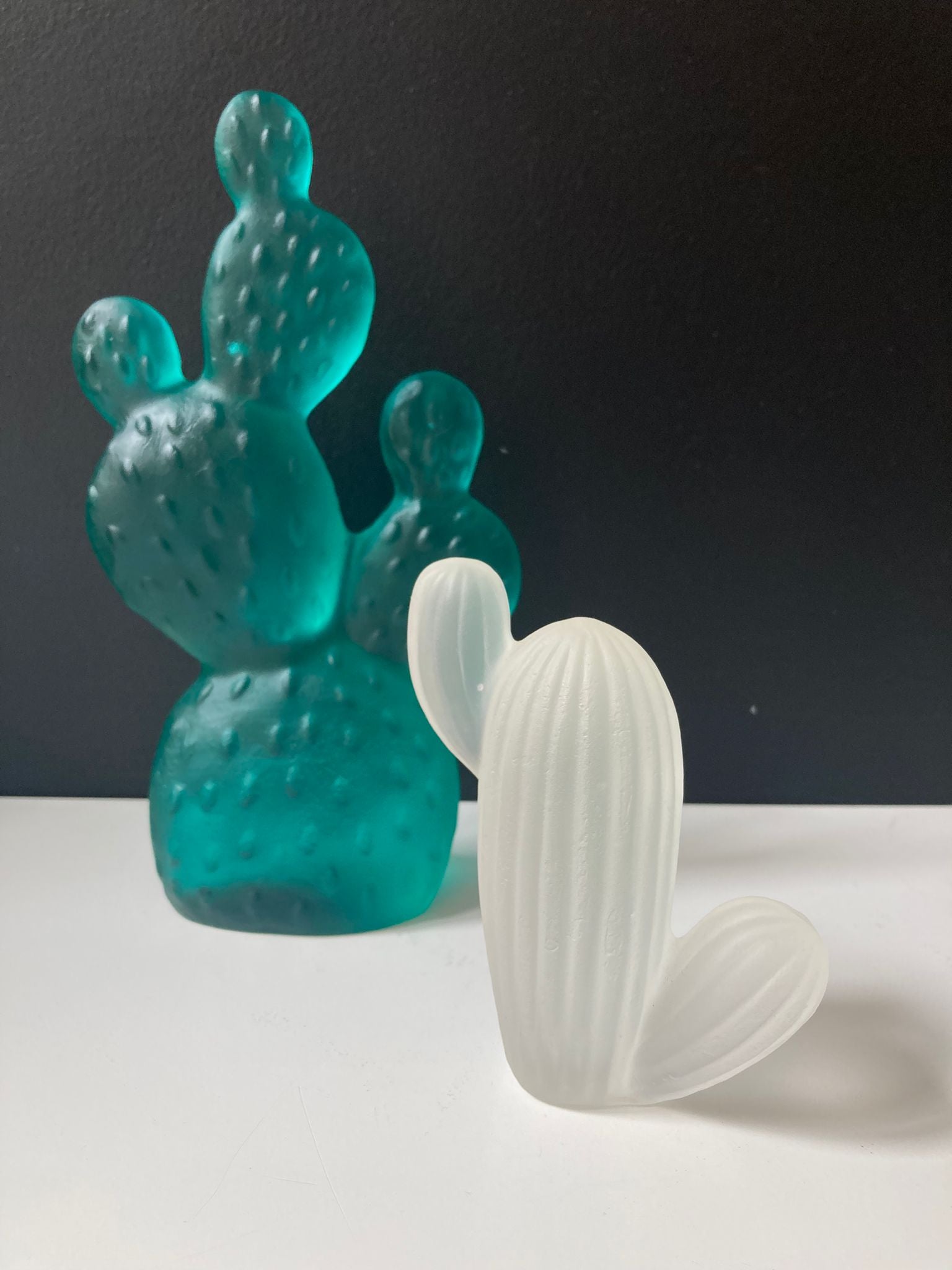 Opuntia Cactus Luxury Glass Sculpture Turquoise
