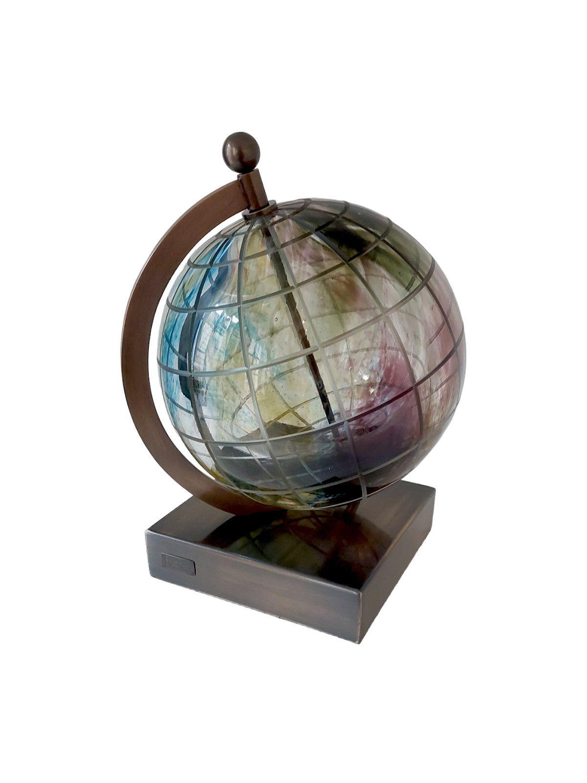 Spinning Globe Bookend Transparent yellow blue and red