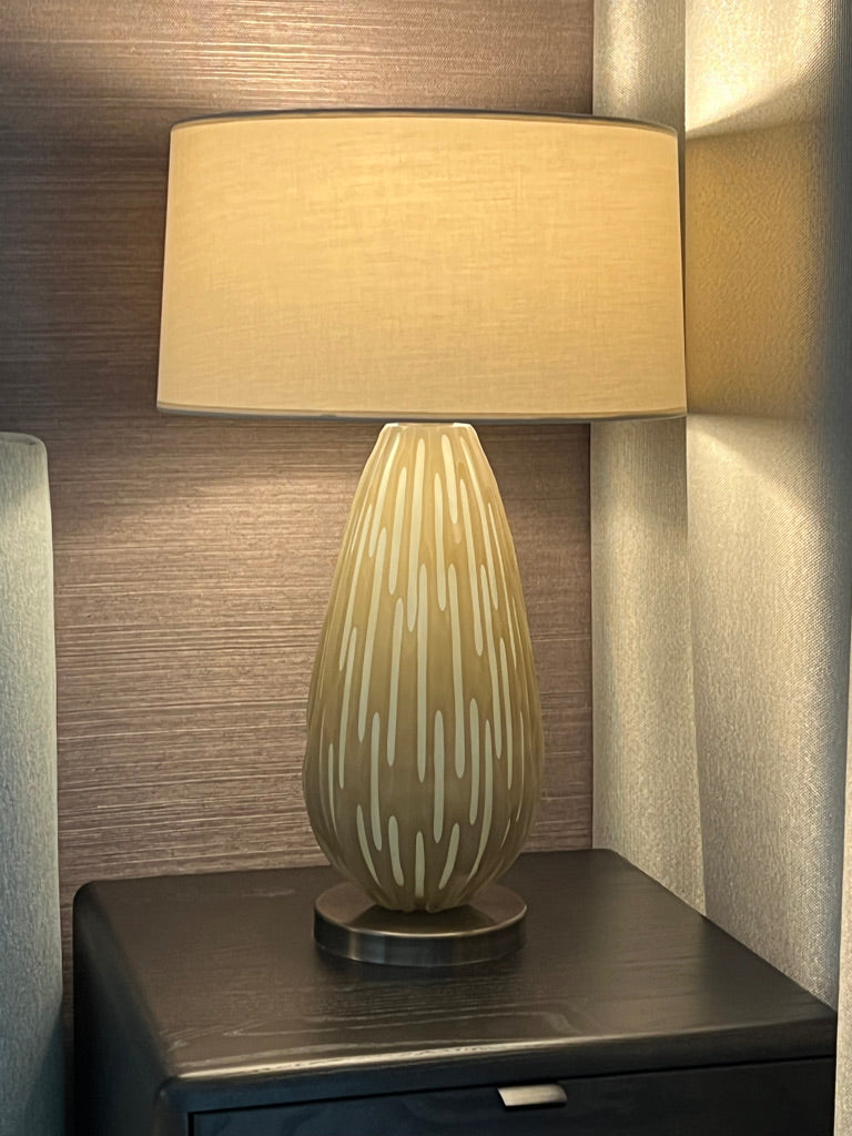 Tear Drop Table Lamp on a cabinet