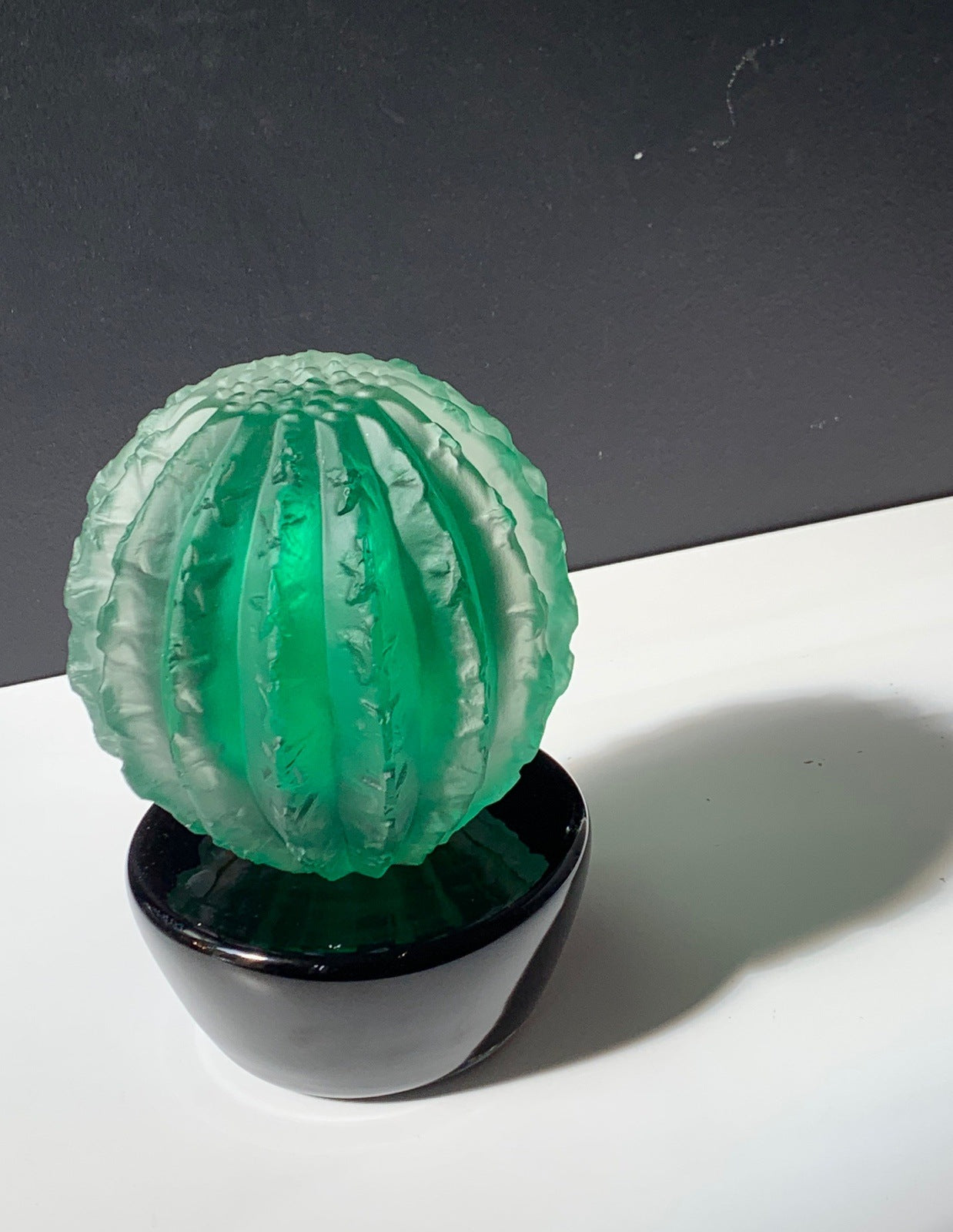 Barrel Cactus Luxury Glass Sculpture Forest Green