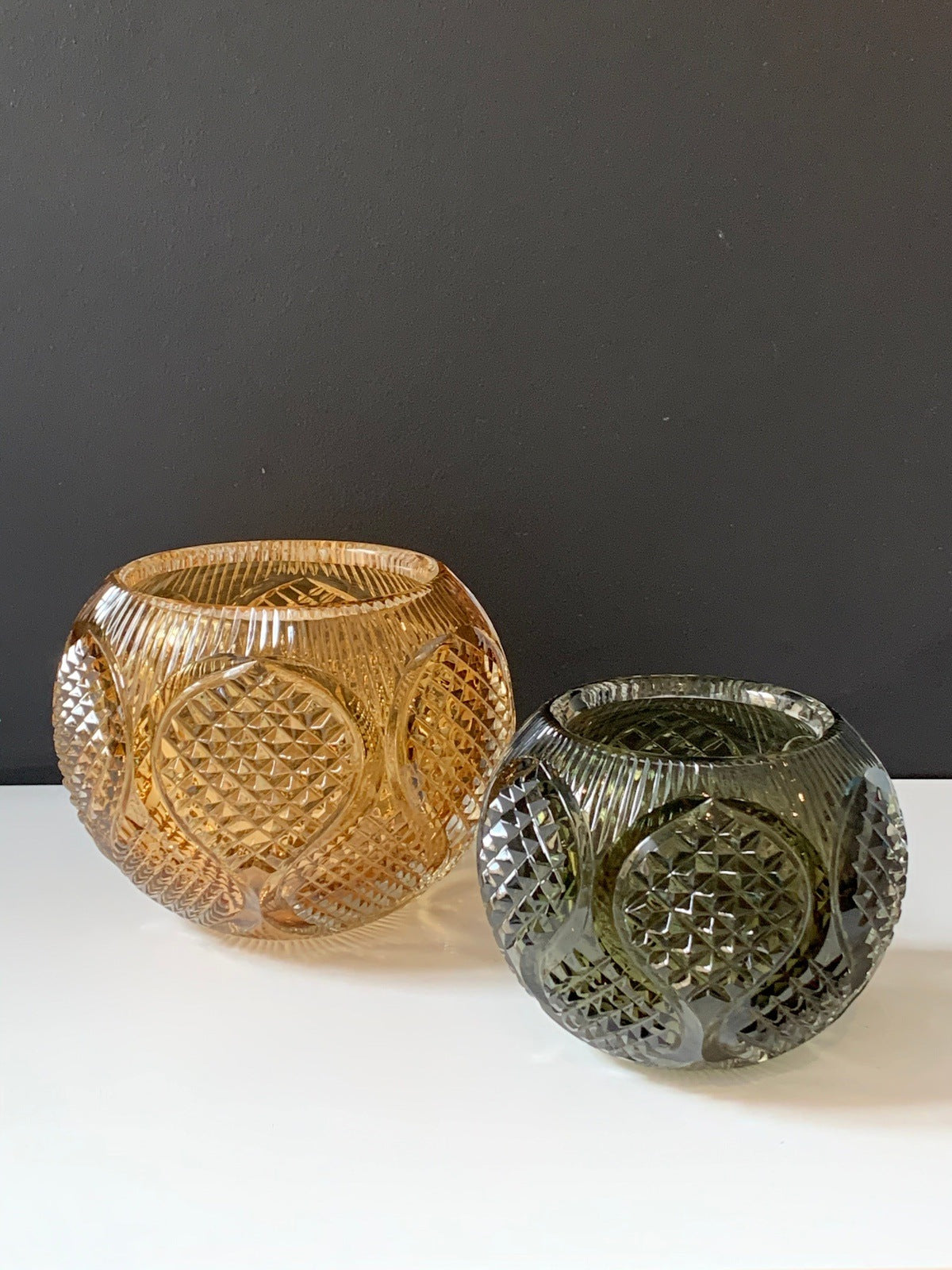 Boheme Glass Vases Large Amber and Medium Smokey Gray