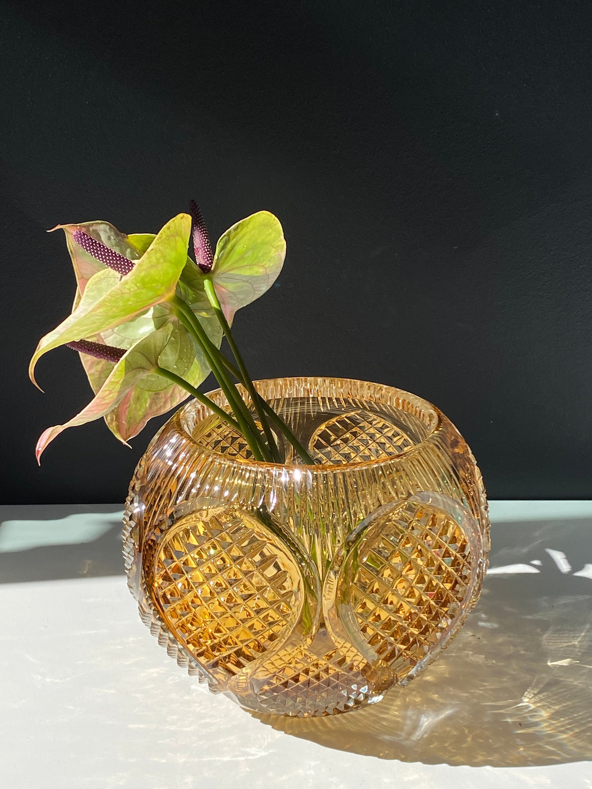Boheme Glass Vase Amber with flowers inside