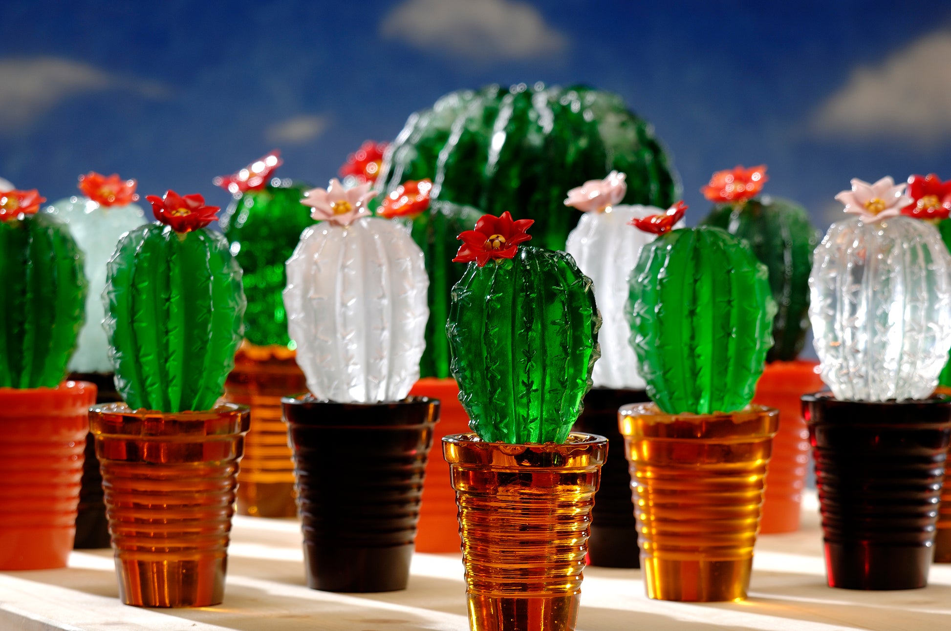 Barrel Cactus Luxury Glass Sculptures Green and White