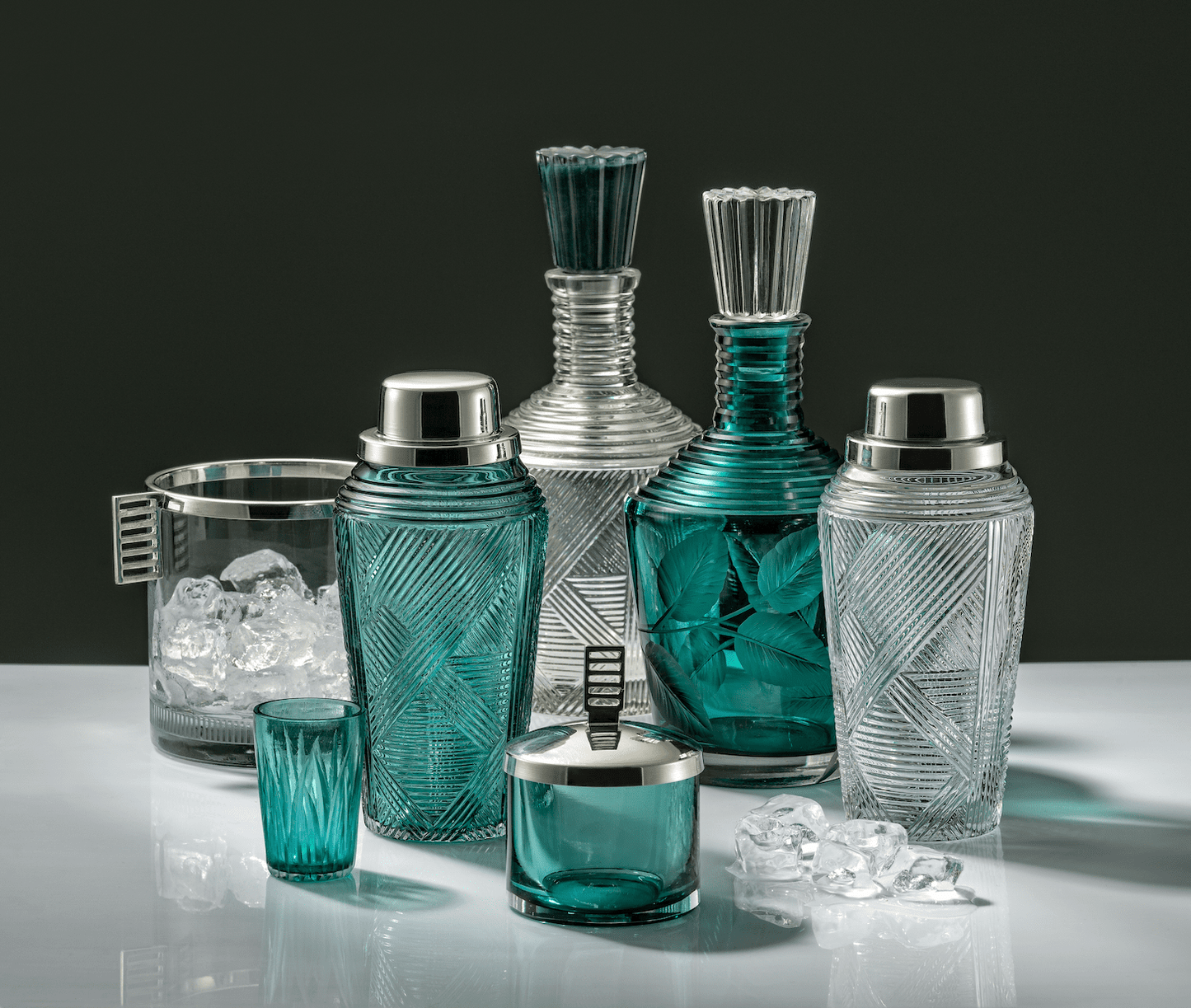 Clear and Tourmaline Glass Decanters
