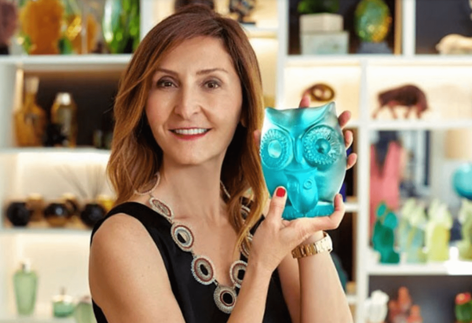 Snowy Owl Cast Glass Sculpture  Blue in Feleksan's hands
