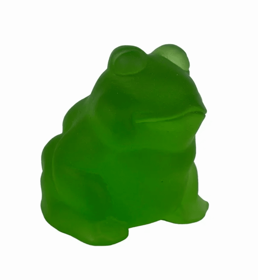 Frog Glass Cast Sculpture Green on white background