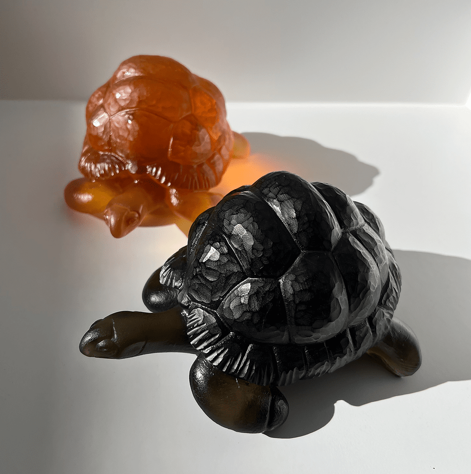 Tortoise Cast Glass Sculpture Amber and Black view from top