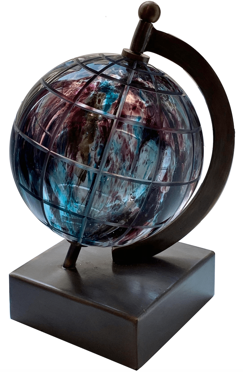Spinning Globe Bookend Blue and Purple on white background