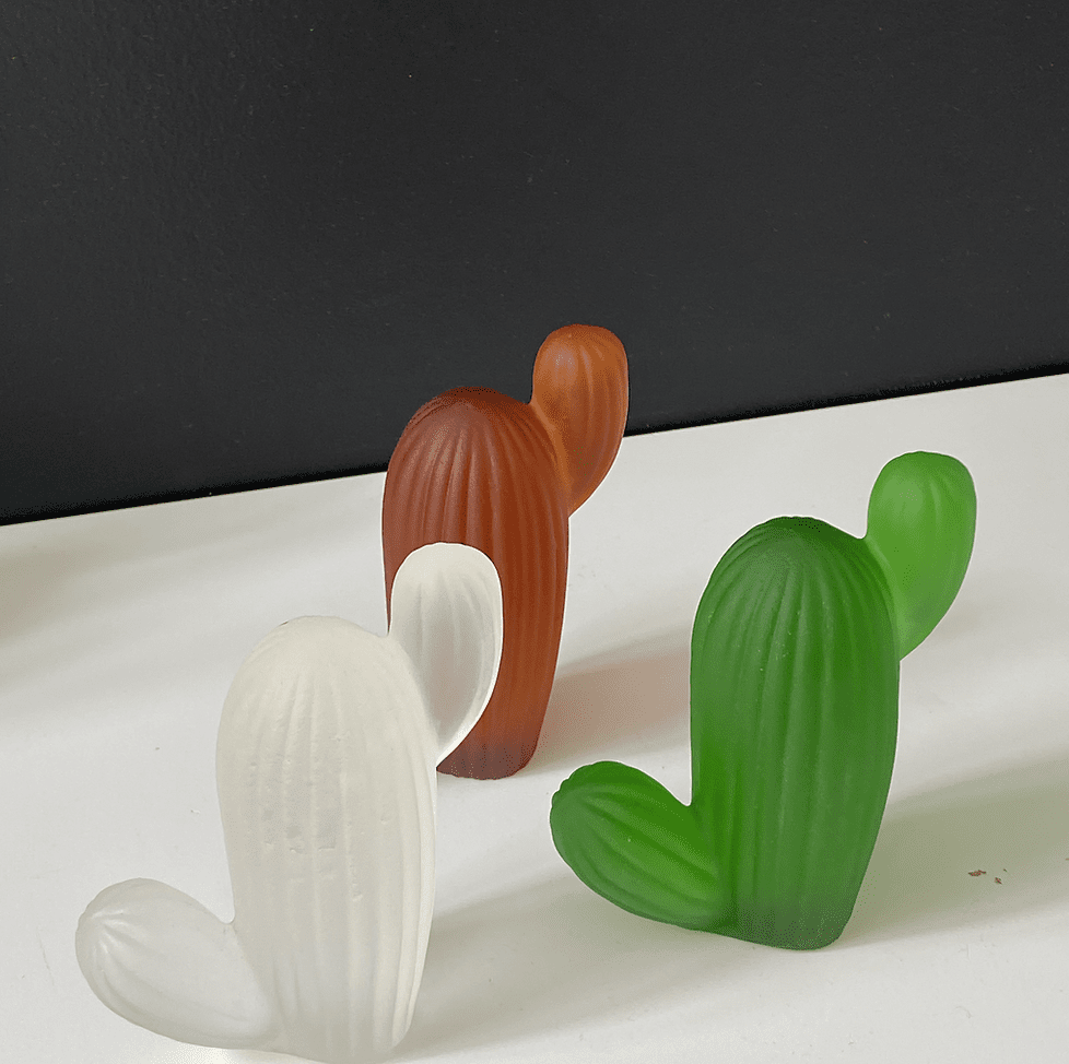 Mini Saguaro Cactus Glass Sculpture Forest Green Dark Amber and Ice