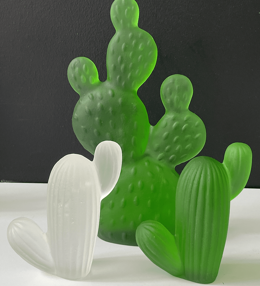 Mini Saguaro Cactus Glass Sculpture Forest Green  and Ice 