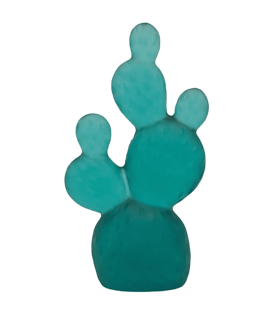 Opuntia Cactus Luxury Glass Sculpture  Turquoise on White Background