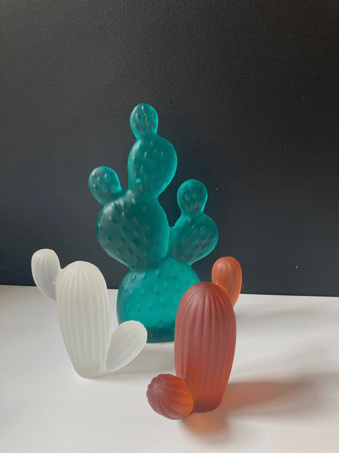 Opuntia Cactus Luxury Glass Sculpture Turquoise Amber and Ice