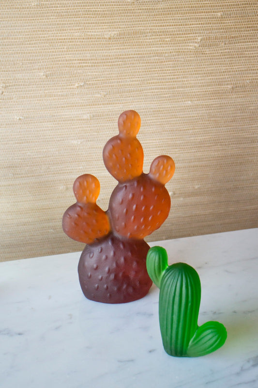Mini Saguaro Cactus Glass Sculpture Forest Green and Dark Amber